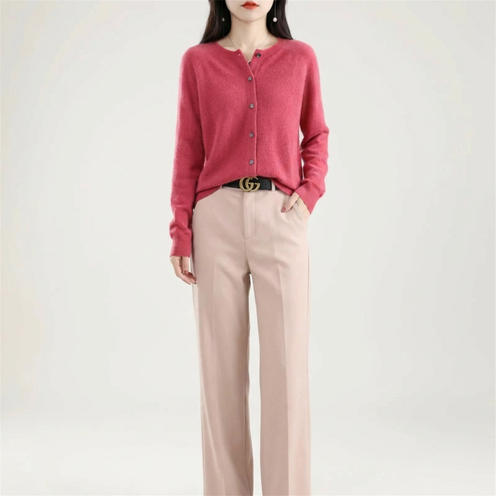 Klassisk langærmet sweater i merino- og uld med knapper til kvinder