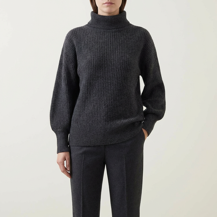 Ribstrikket sweater til kvinder med vandfaldsudskæring