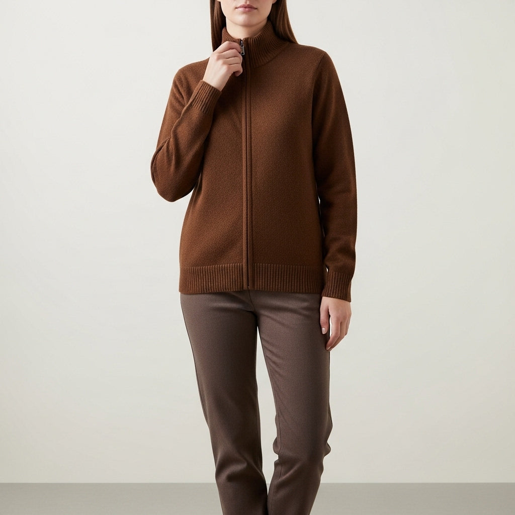 Striktrøje til damer med lynlås