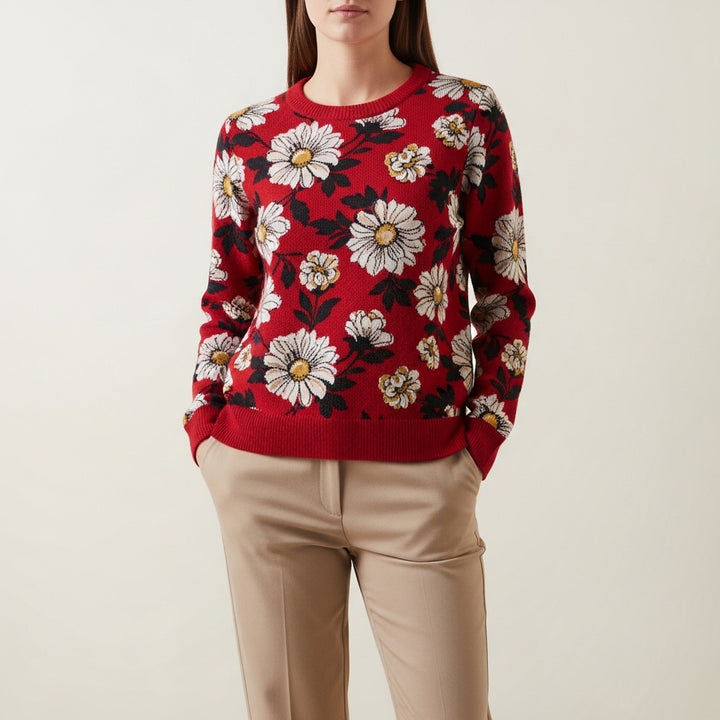 Pullover i strik til kvinder med blomsterprint