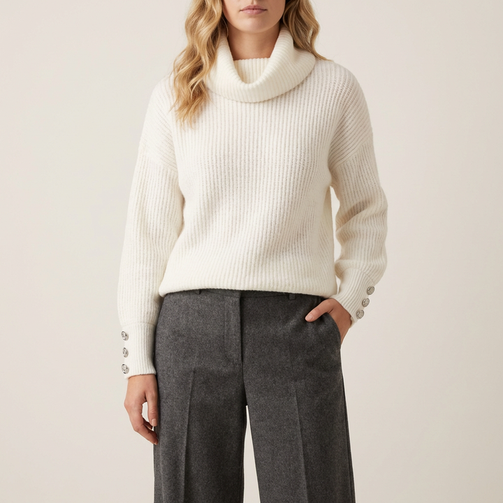 Ribstrikket sweater til kvinder med vandfaldsudskæring