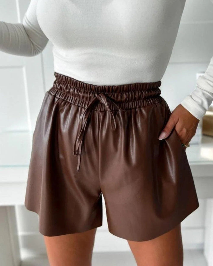 Faux Lædershorts med Elastisk Talje Til Kvinder