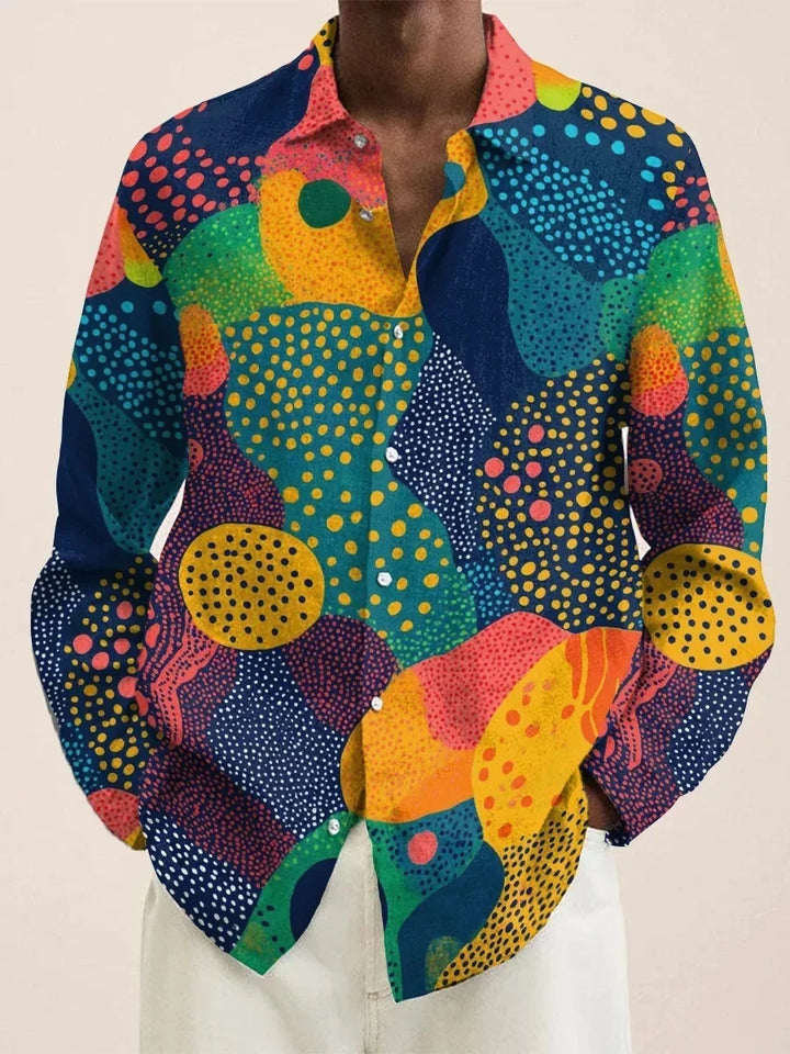 Men's Abstract Print Button-Up Long-Sleeve Shirt