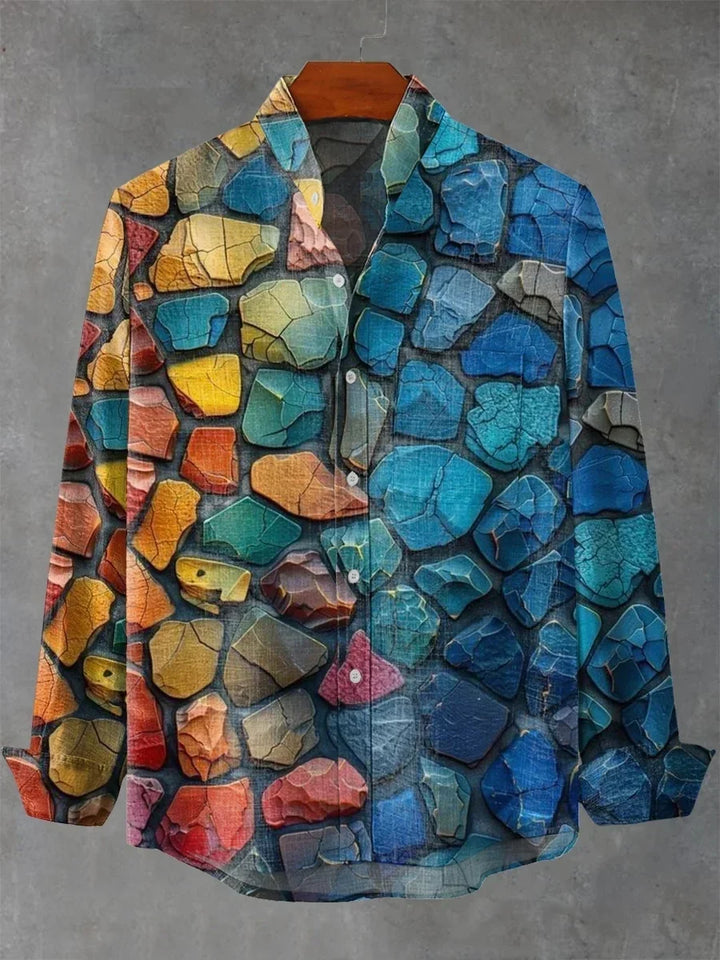 Men's Abstract Print Button-Up Long-Sleeve Shirt