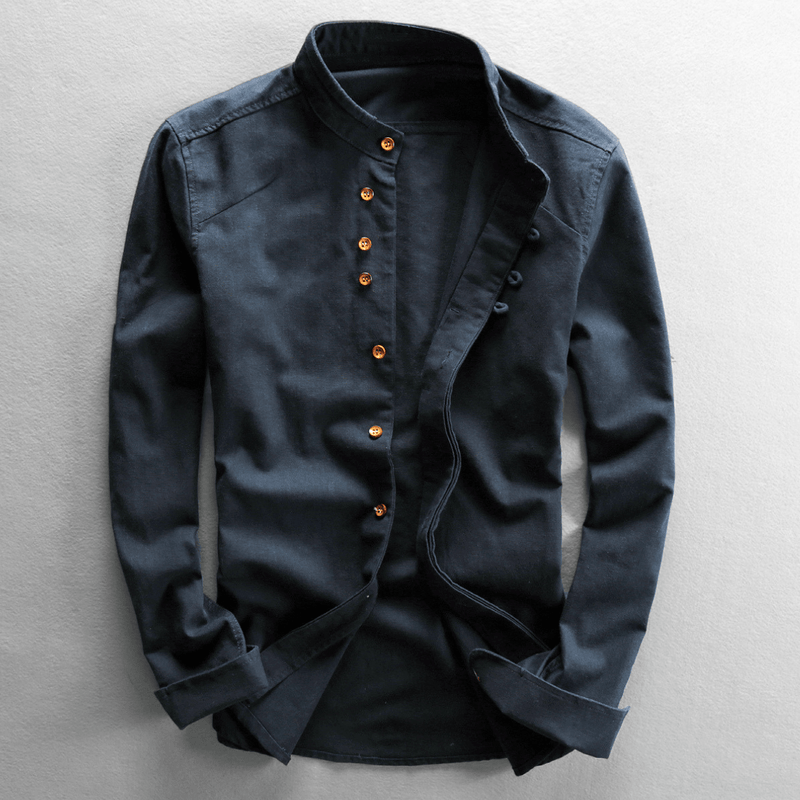 Men's Band Collar Button-Front Shirt