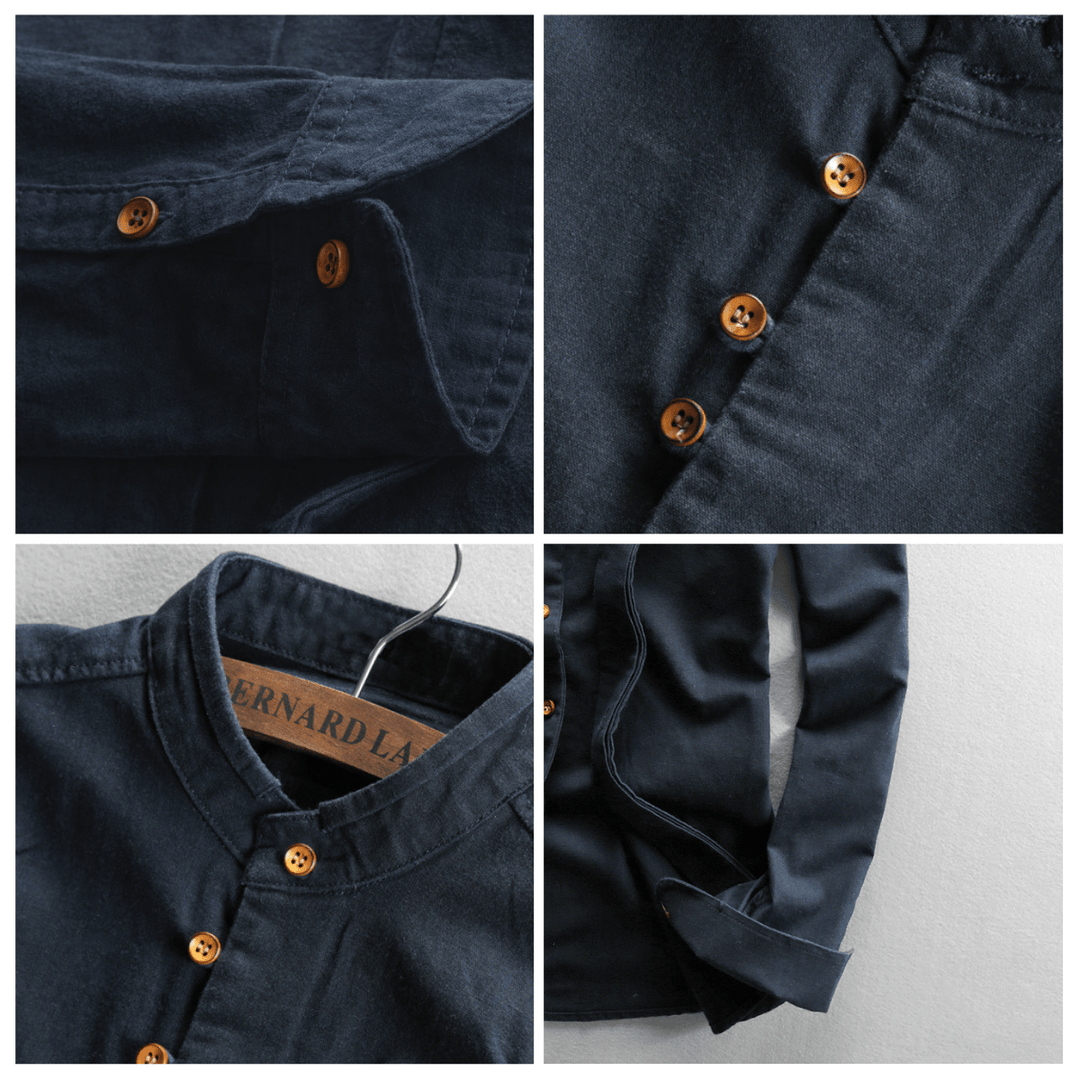 Men's Band Collar Button-Front Shirt