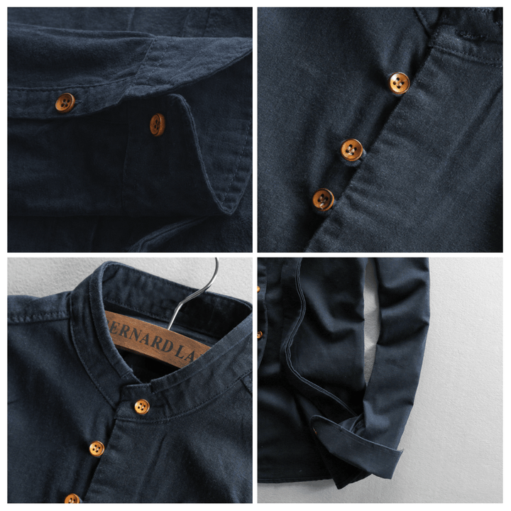 Men's Band Collar Button-Front Shirt