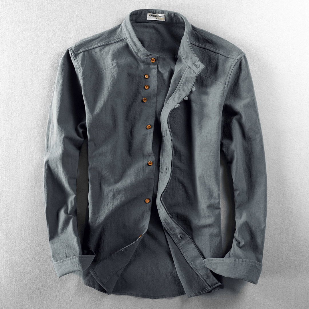 Men's Band Collar Button-Front Shirt