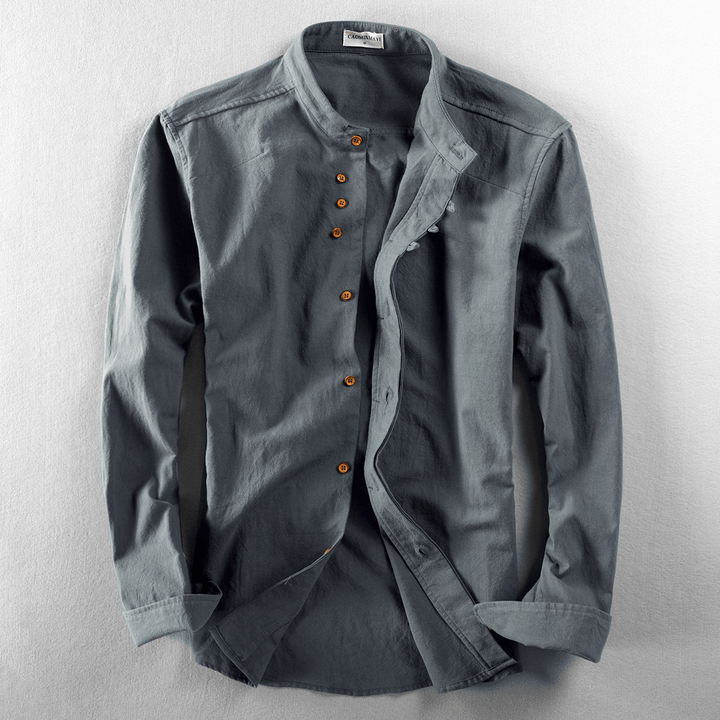 Men's Band Collar Button-Front Shirt