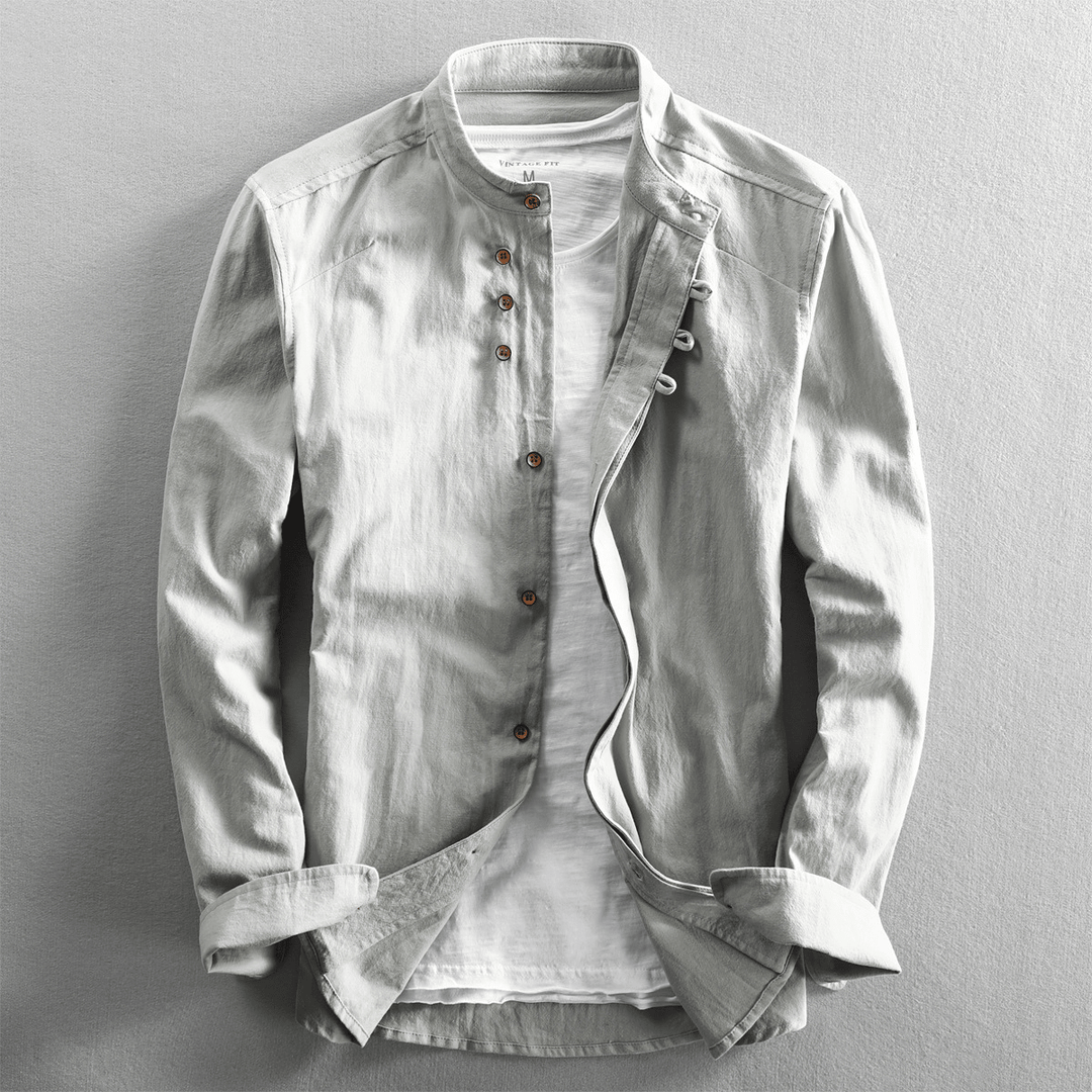 Men's Band Collar Button-Front Shirt