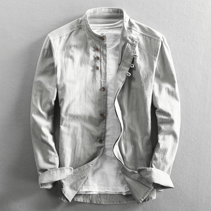 Men's Band Collar Button-Front Shirt