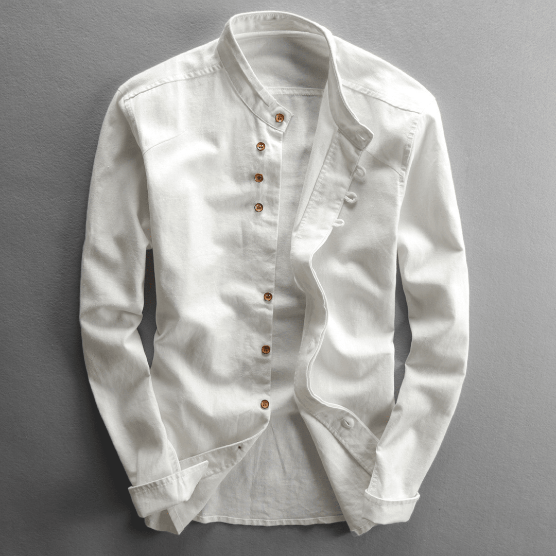 Men's Band Collar Button-Front Shirt
