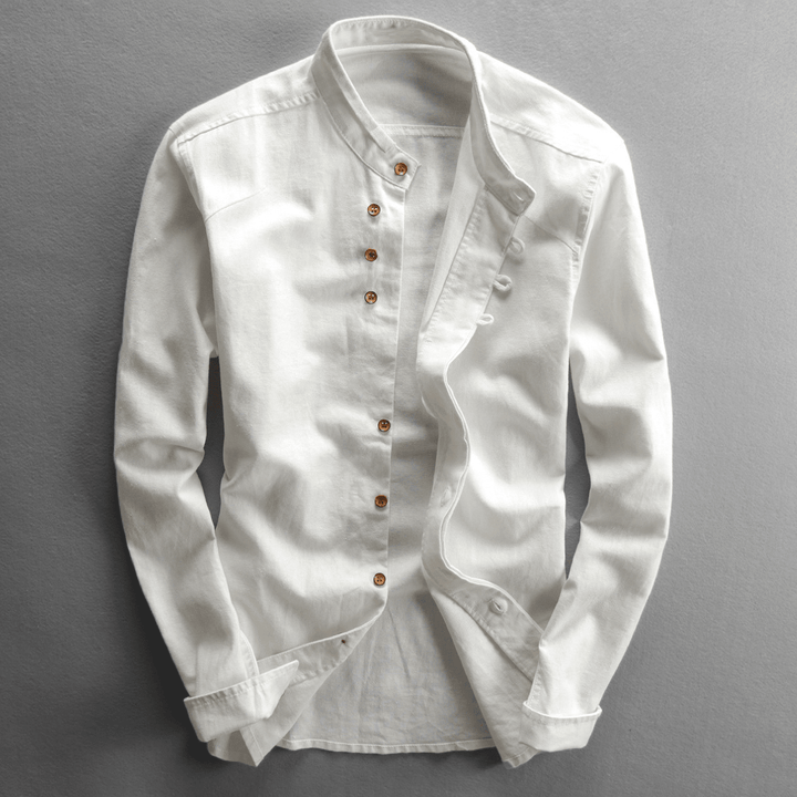 Men's Band Collar Button-Front Shirt