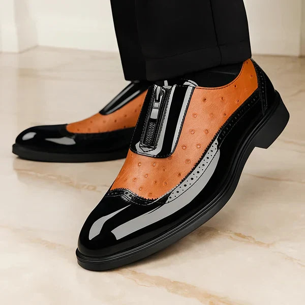 Men's Brogue-Detail Side-Zip Oxford Shoes