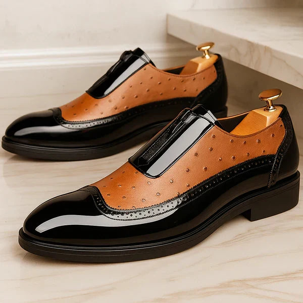 Men's Brogue-Detail Side-Zip Oxford Shoes