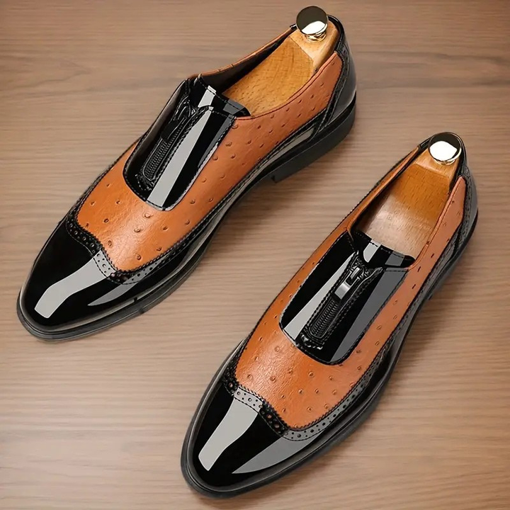 Men's Brogue-Detail Side-Zip Oxford Shoes