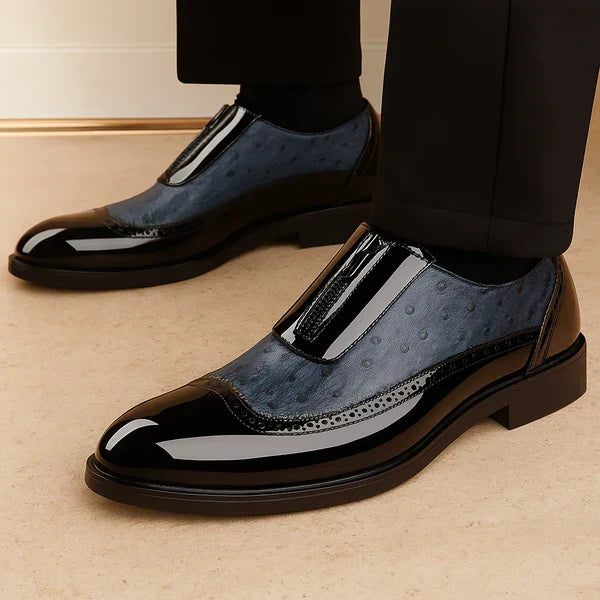 Men's Brogue-Detail Side-Zip Oxford Shoes