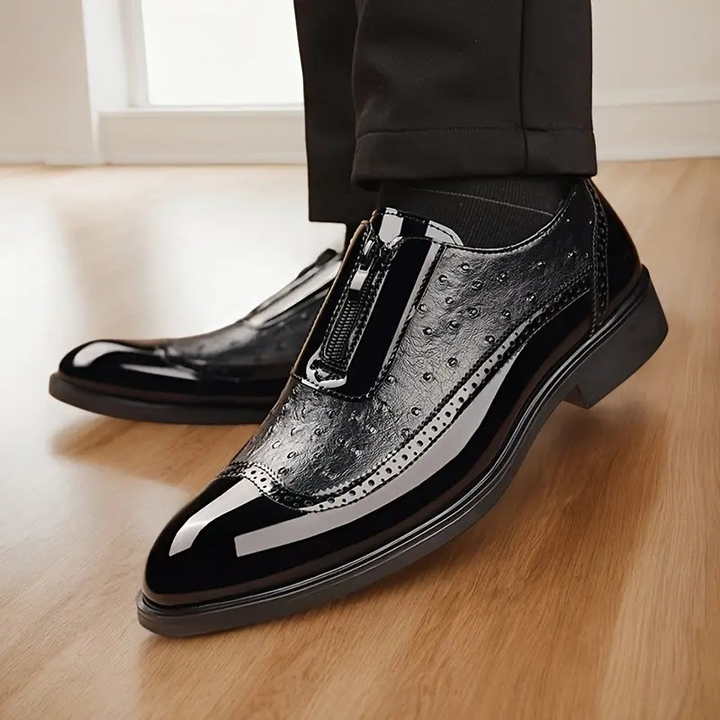 Men's Brogue-Detail Side-Zip Oxford Shoes