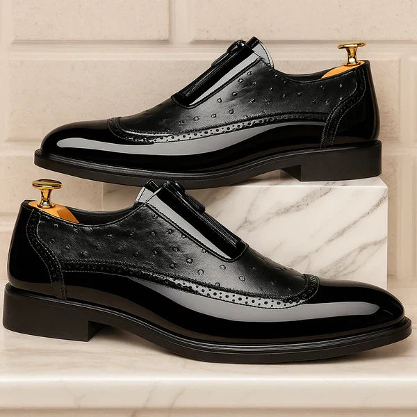 Men's Brogue-Detail Side-Zip Oxford Shoes