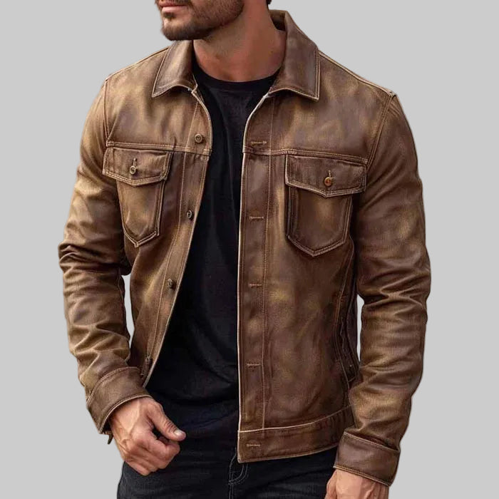 Men's Button-Front Jacket with Pointed Collar