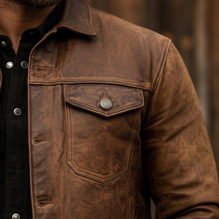 Men's Button-Front Jacket with Pointed Collar