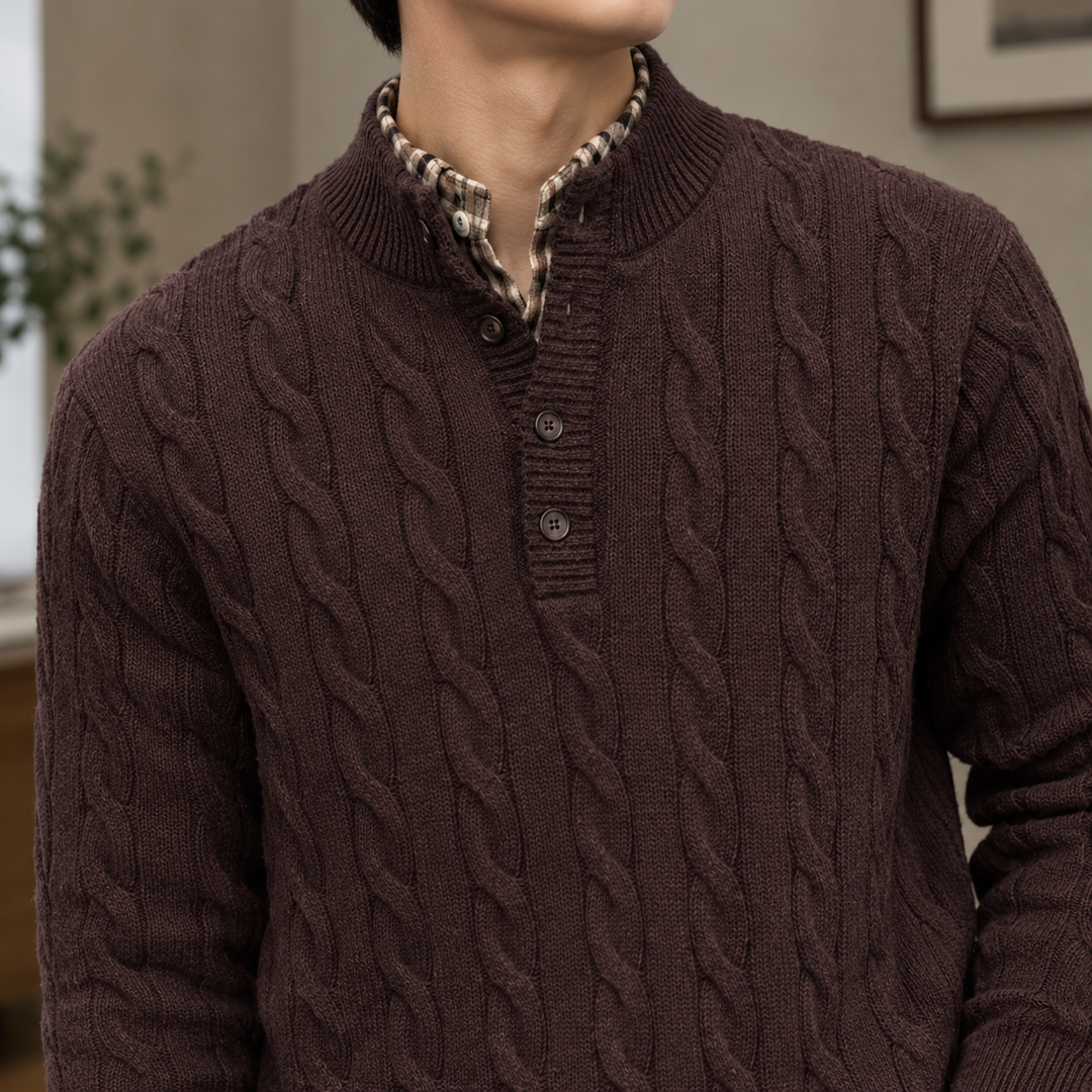 Men's Cable Knit Henley Sweater