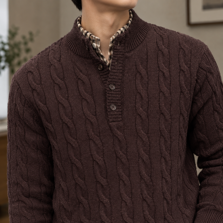 Men's Cable Knit Henley Sweater