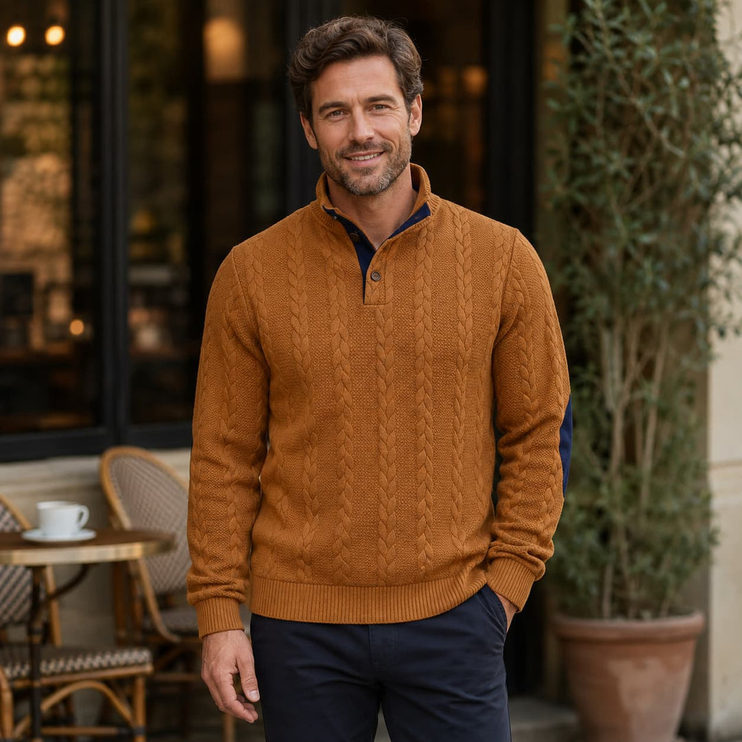 Men's Cable Knit Mock Neck Jumper