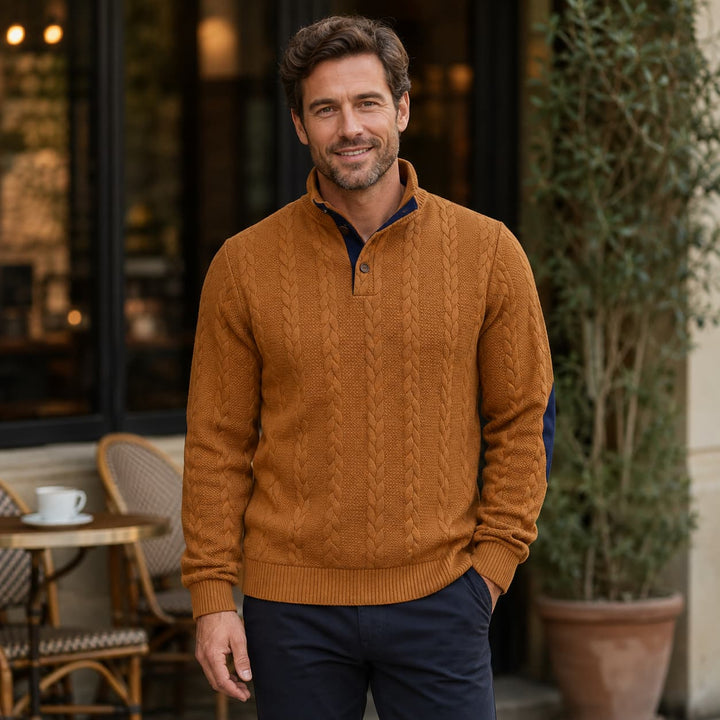 Men's Cable Knit Mock Neck Jumper