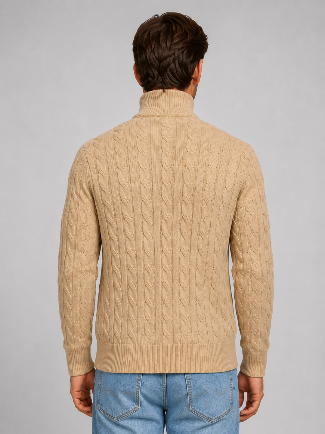 Men's Cable Knit Quarter-Zip Funnel Neck Jumper