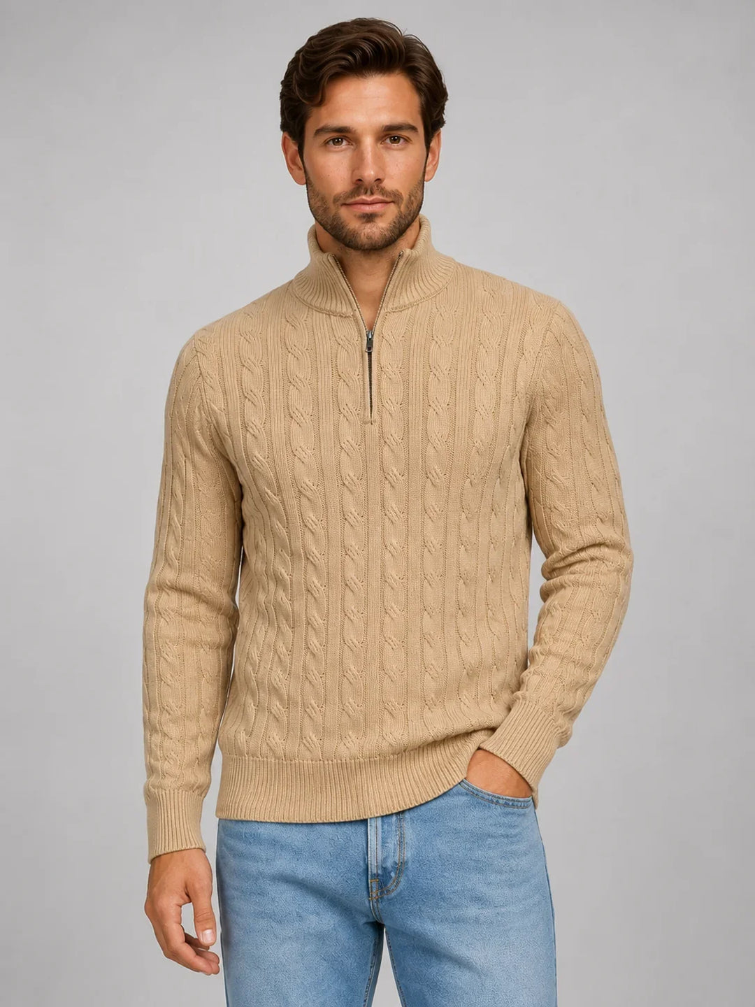 Men's Cable Knit Quarter-Zip Jumper