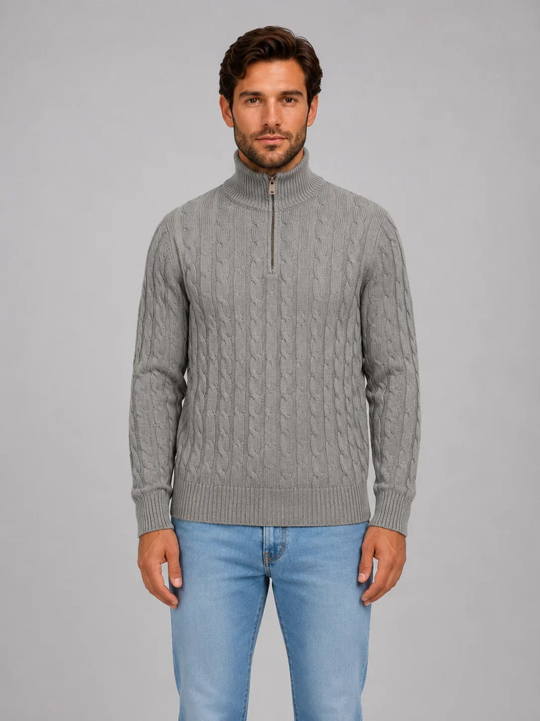 Men's Cable Knit Quarter-Zip Jumper