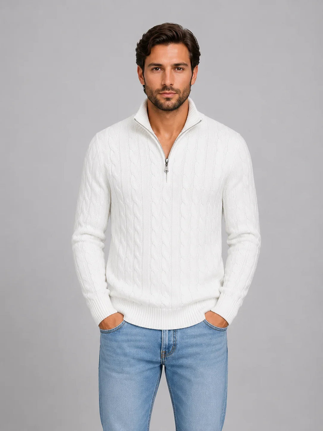 Men's Cable Knit Quarter-Zip Jumper