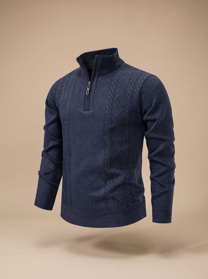 Men's Cable-Knit Quarter-Zip Stand-Collar Sweater