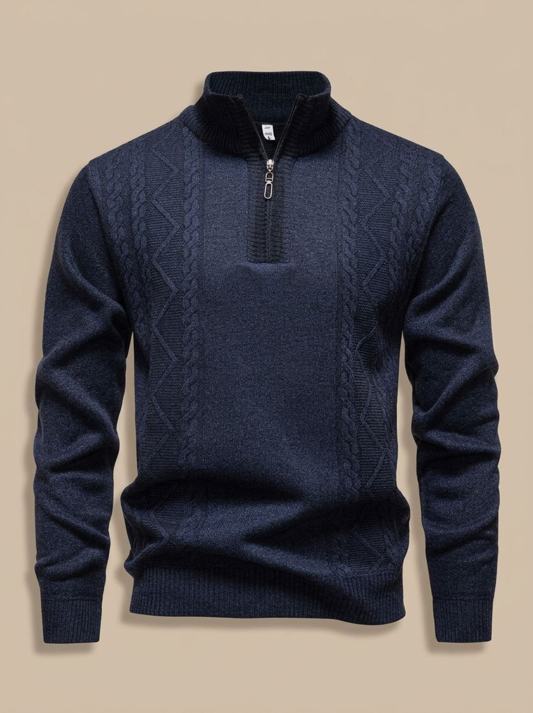 Men's Cable-Knit Quarter-Zip Stand-Collar Sweater