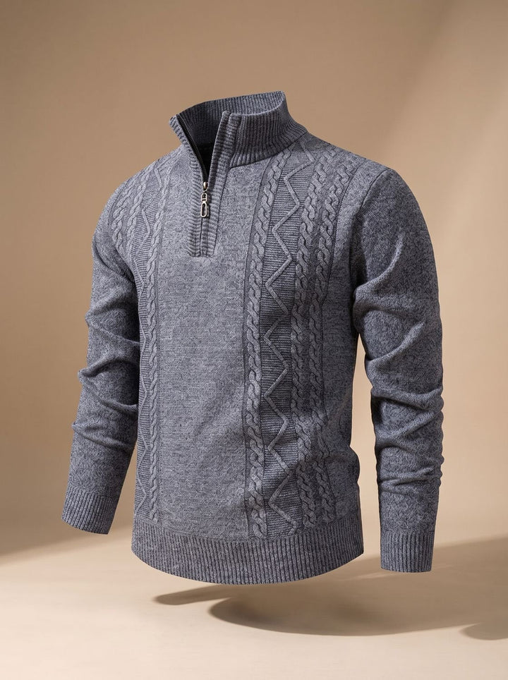 Men's Cable-Knit Quarter-Zip Stand-Collar Sweater
