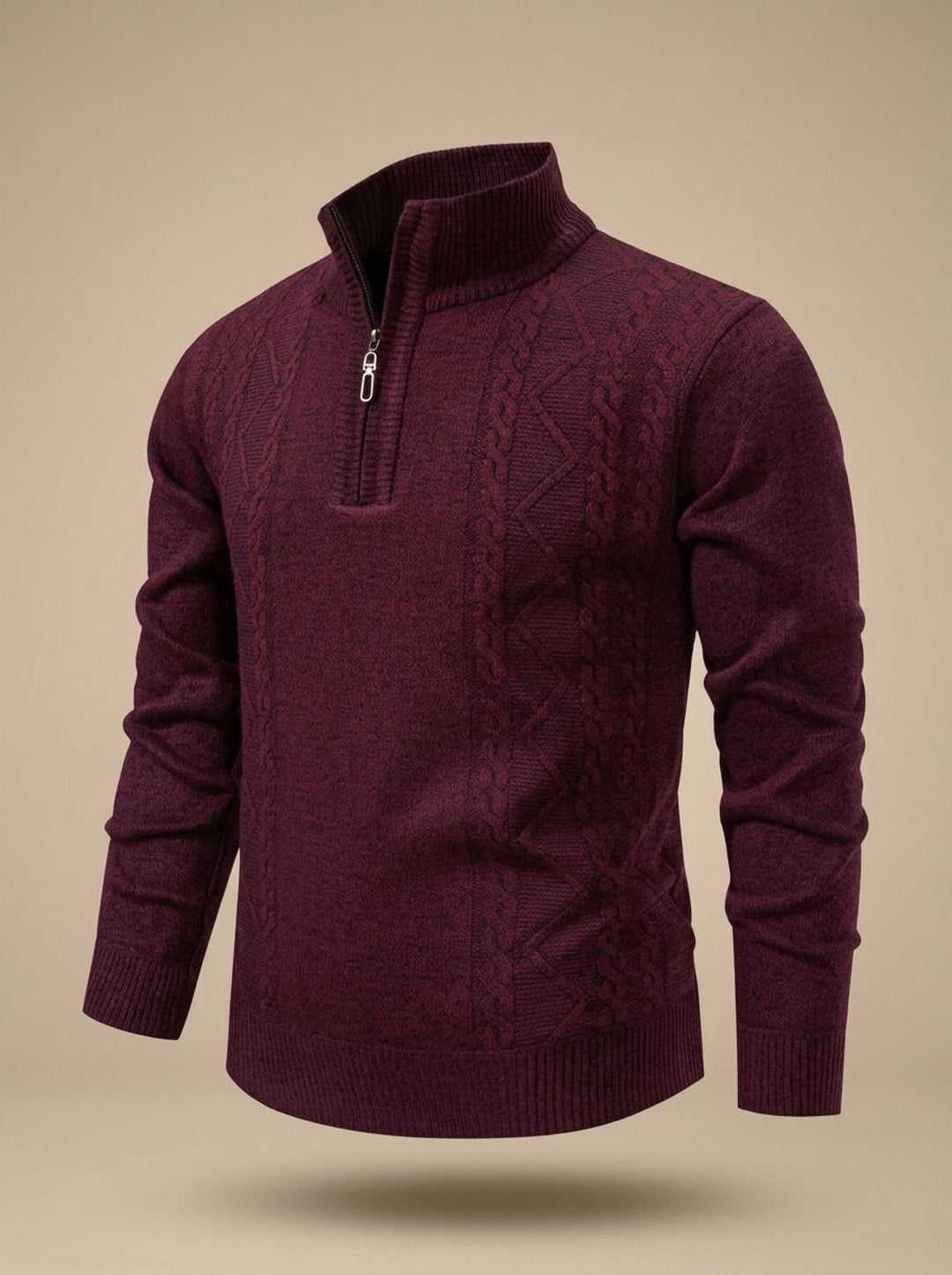 Men's Cable-Knit Quarter-Zip Stand-Collar Sweater