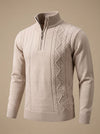 Men's Cable Knit Quarter-Zip Stand Collar Jumper