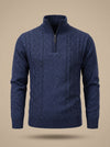 Men's Cable Knit Quarter-Zip Stand Collar Jumper