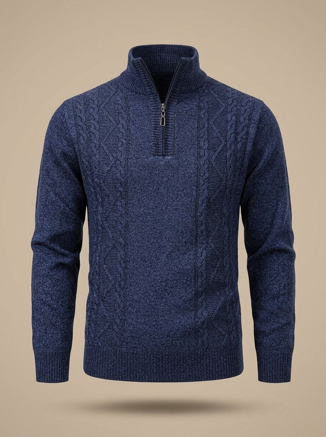 Men's Cable-Knit Quarter-Zip Stand-Collar Sweater