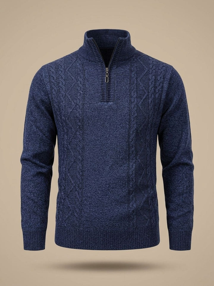 Men's Cable-Knit Quarter-Zip Stand-Collar Sweater