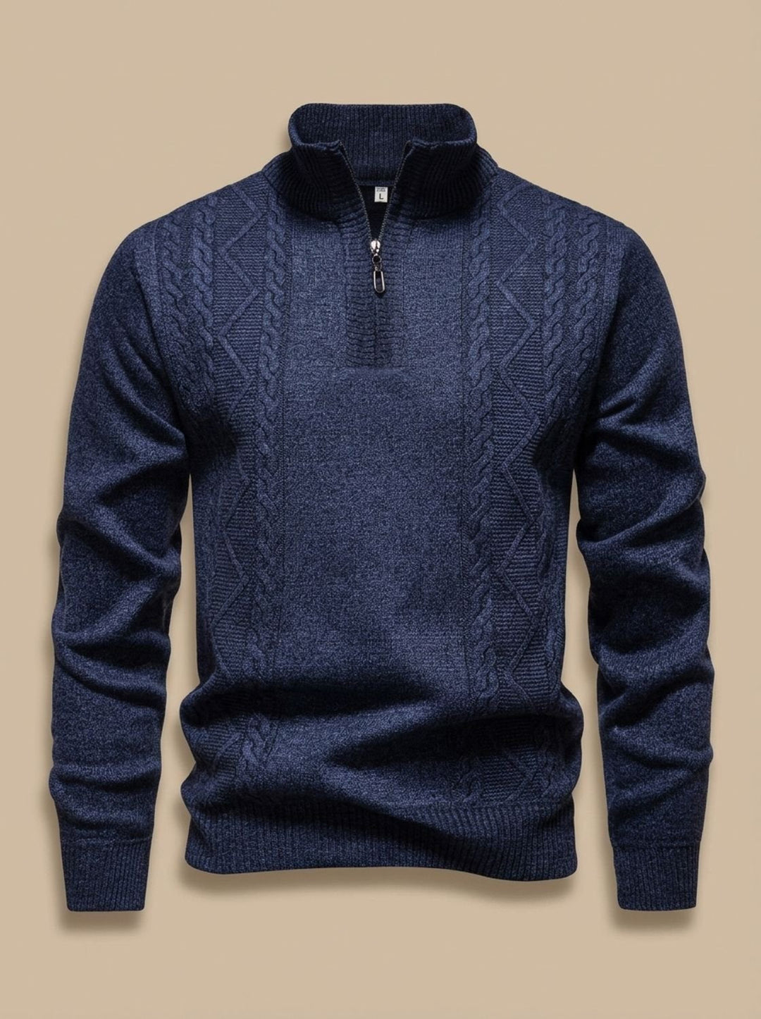 Men's Cable-Knit Quarter-Zip Stand-Collar Sweater