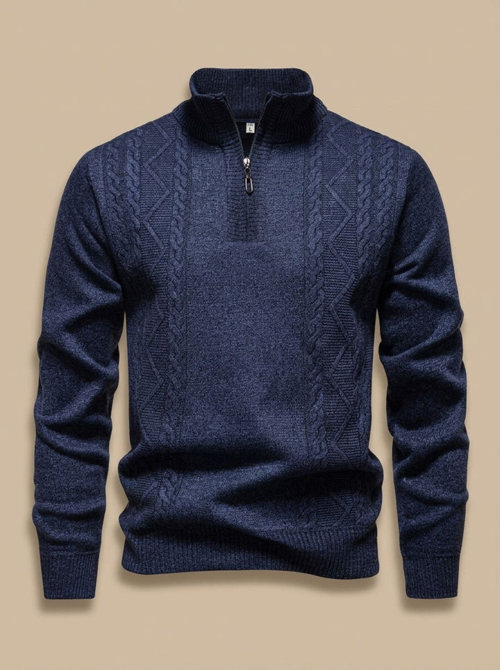Men's Cable-Knit Quarter-Zip Stand-Collar Sweater