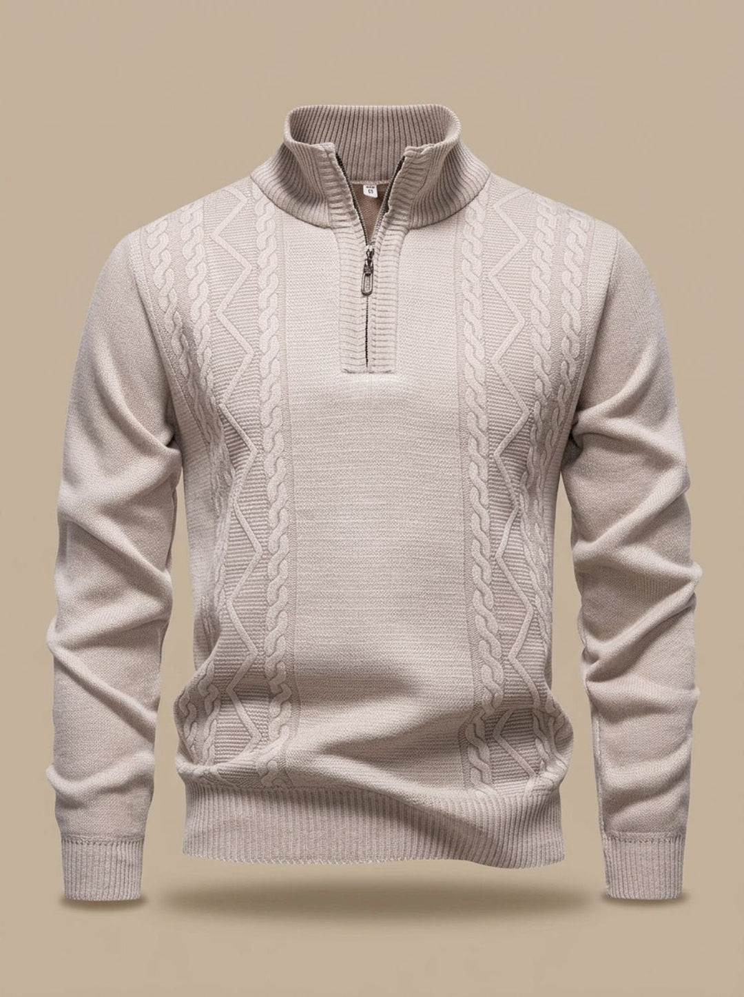 Men's Cable-Knit Quarter-Zip Stand-Collar Sweater