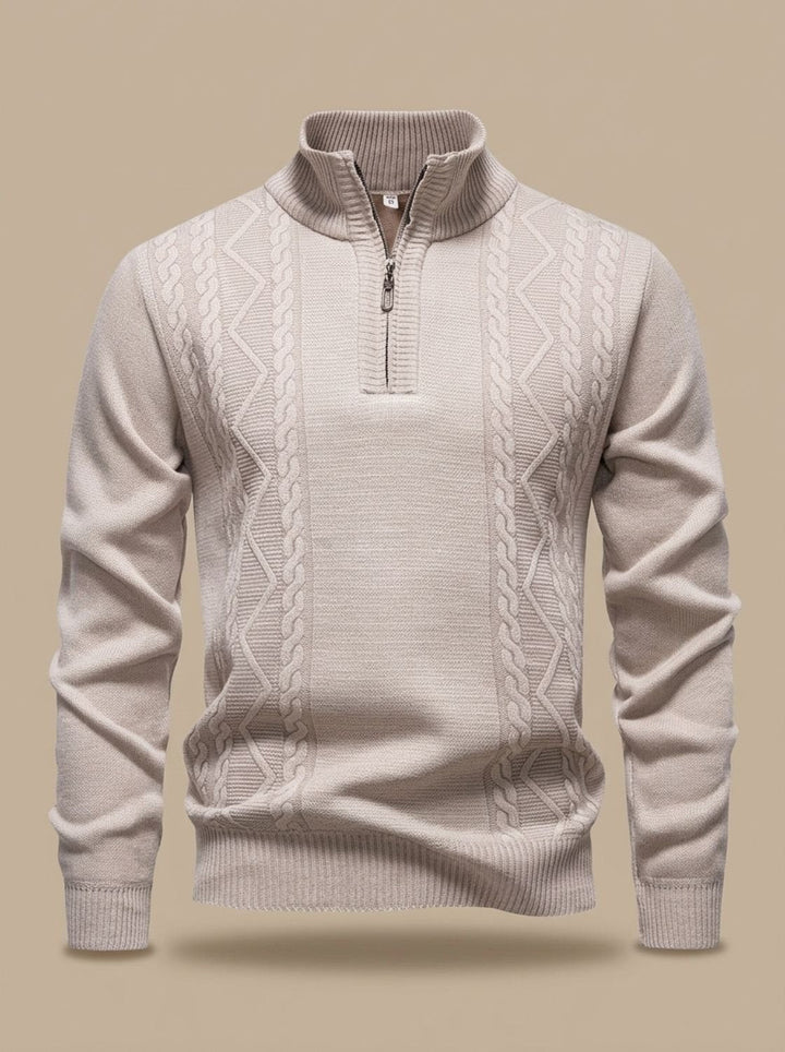 Men's Cable-Knit Quarter-Zip Stand-Collar Sweater