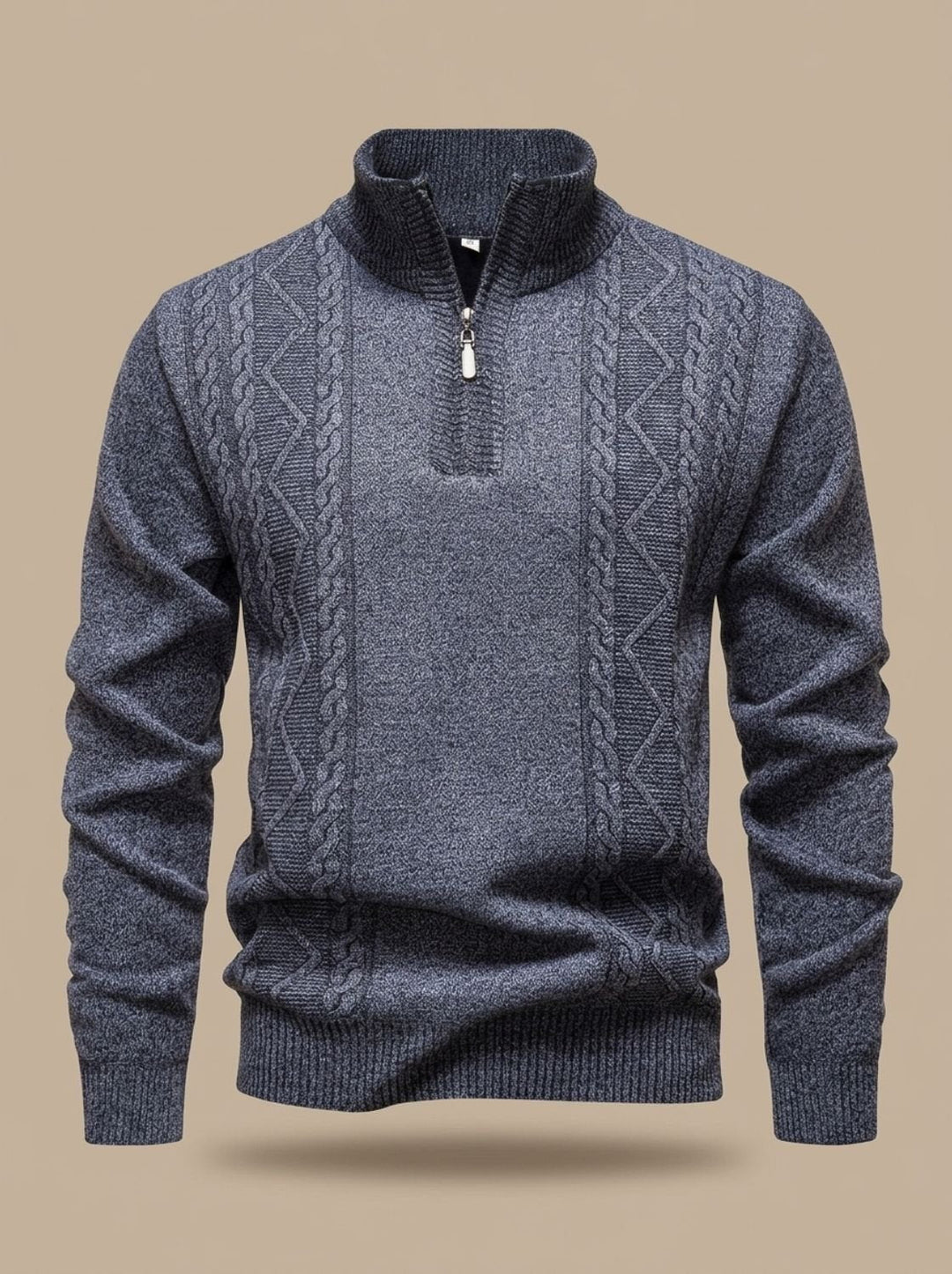 Men's Cable-Knit Quarter-Zip Stand-Collar Sweater