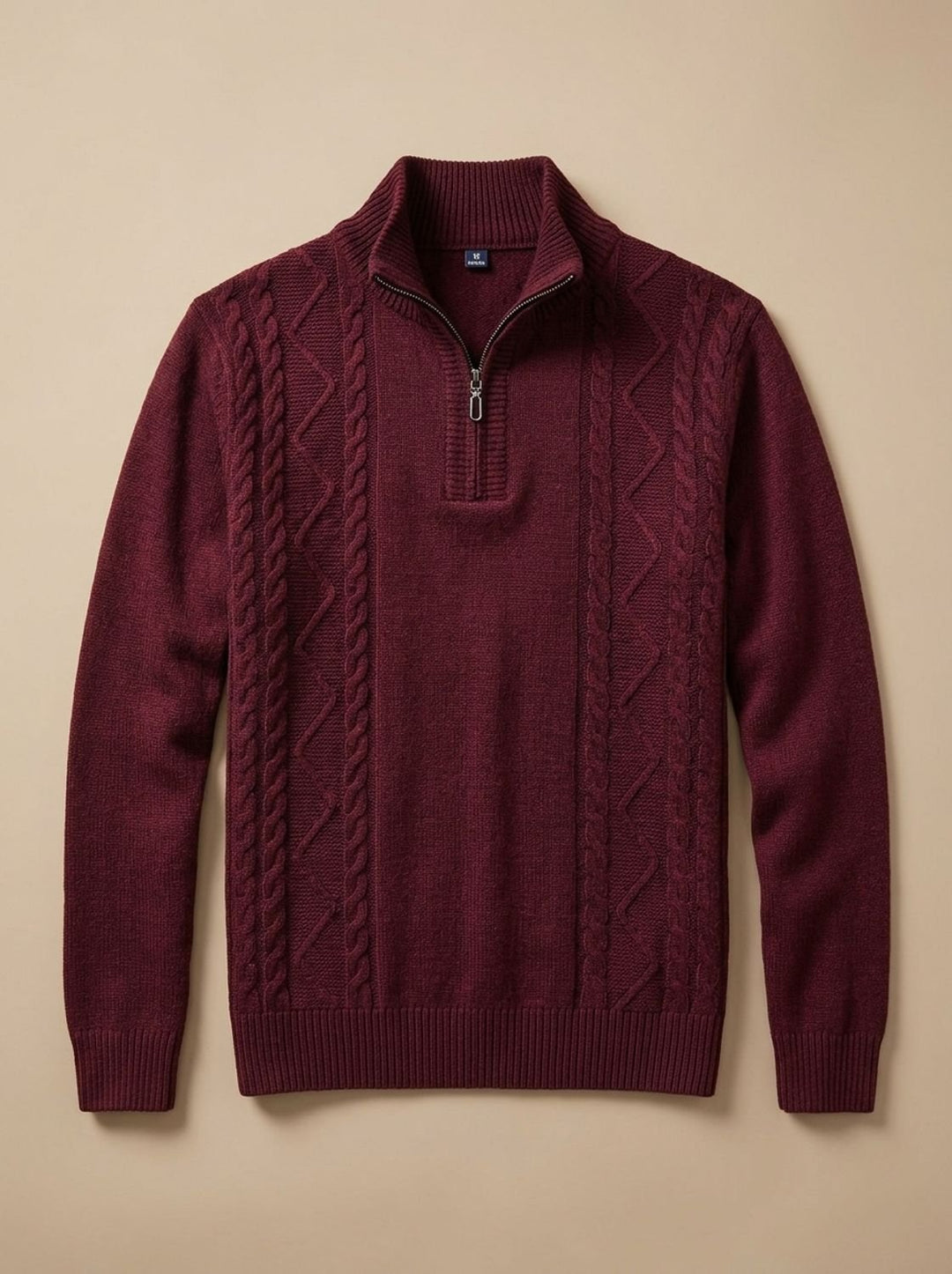 Men's Cable-Knit Quarter-Zip Stand-Collar Sweater