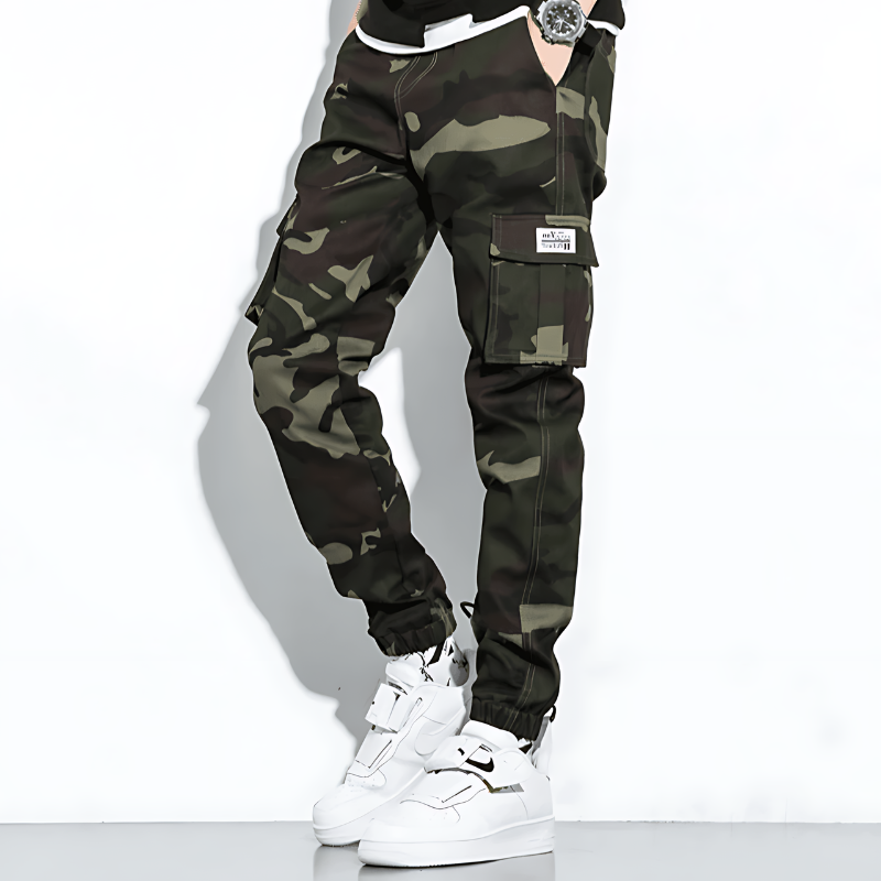 Men's Camo Cargo Trousers with Tapered Leg