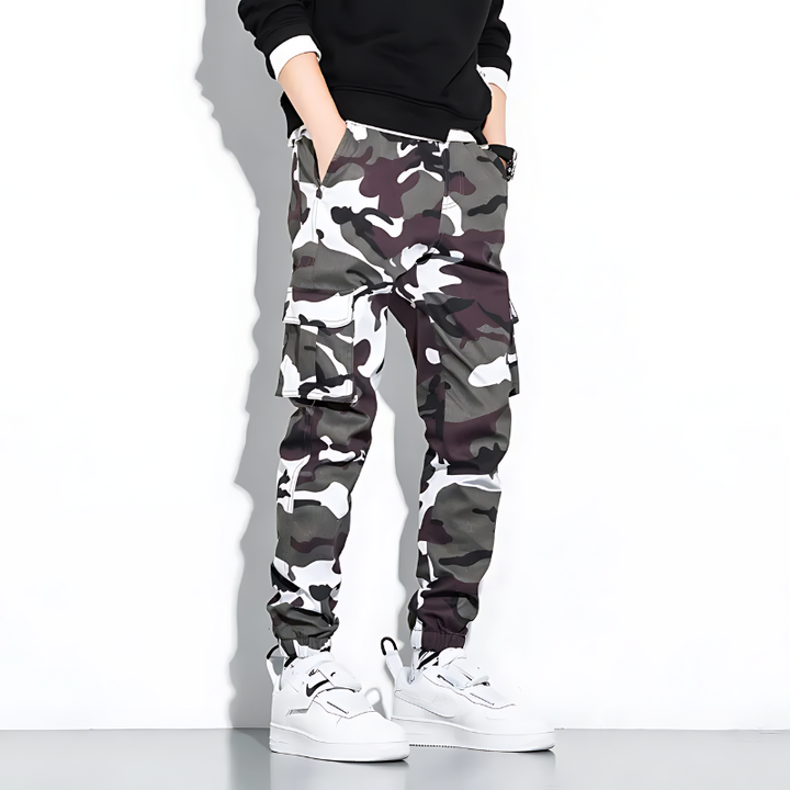 Men's Camo Cargo Trousers with Tapered Leg