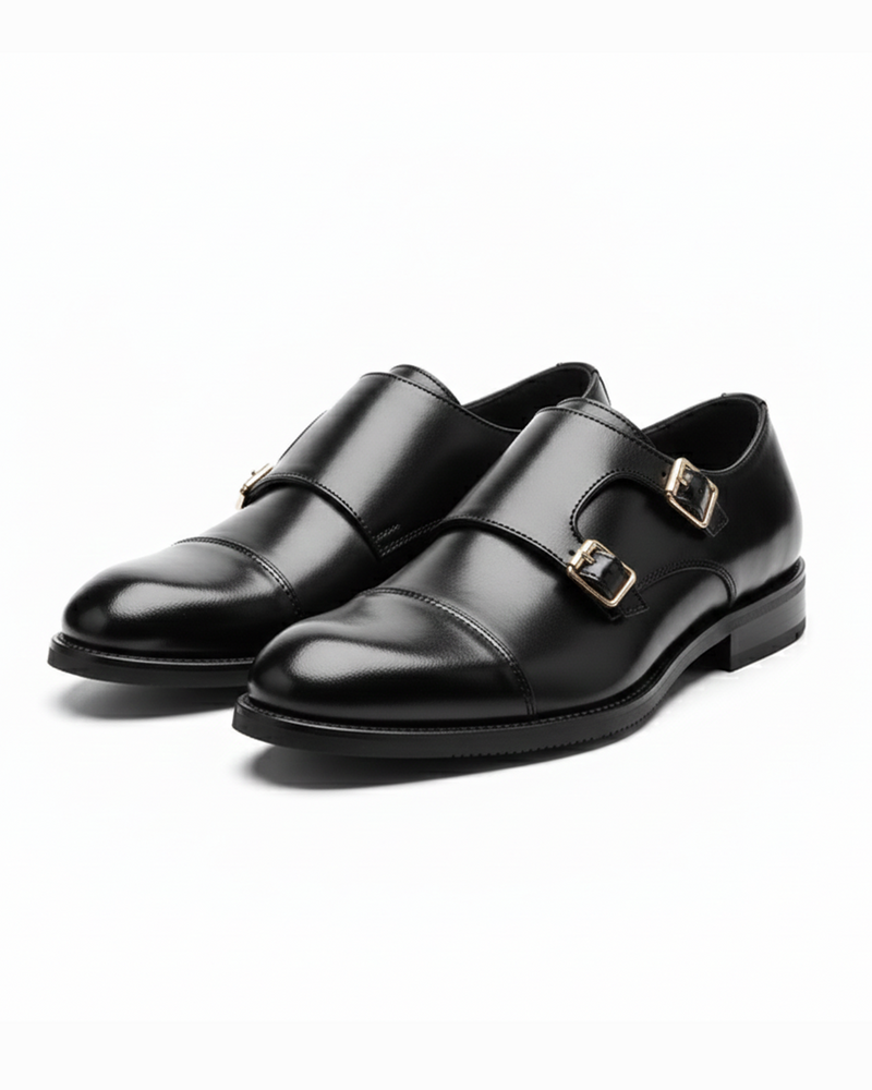 Men's Double Monk Strap Cap-Toe Faux Leather Dress Shoes
